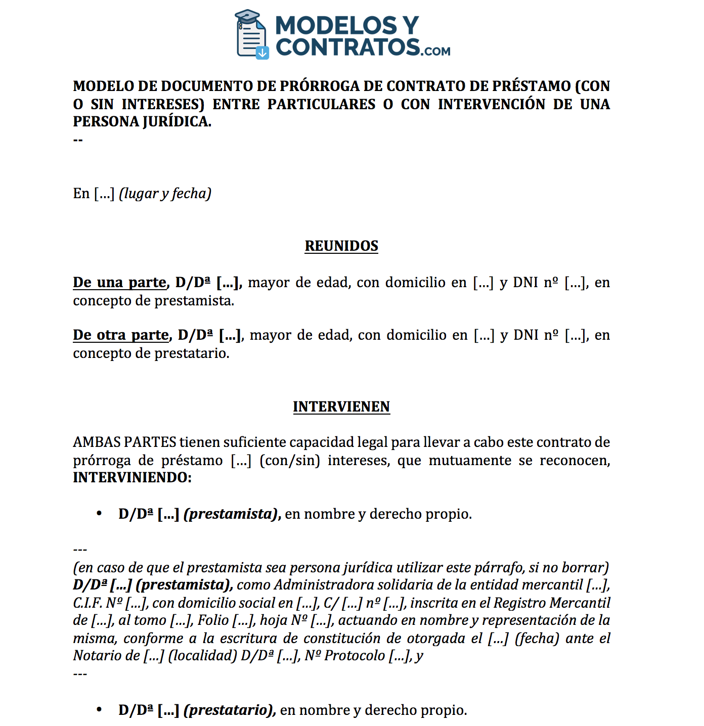 Modelo de contrato de prestamo de dinero en word