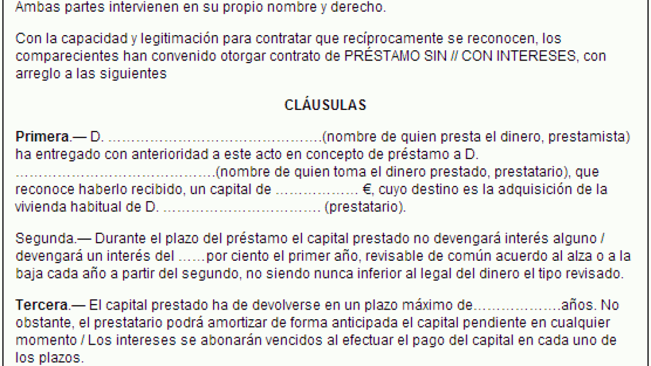 Contrato privado de prestamo