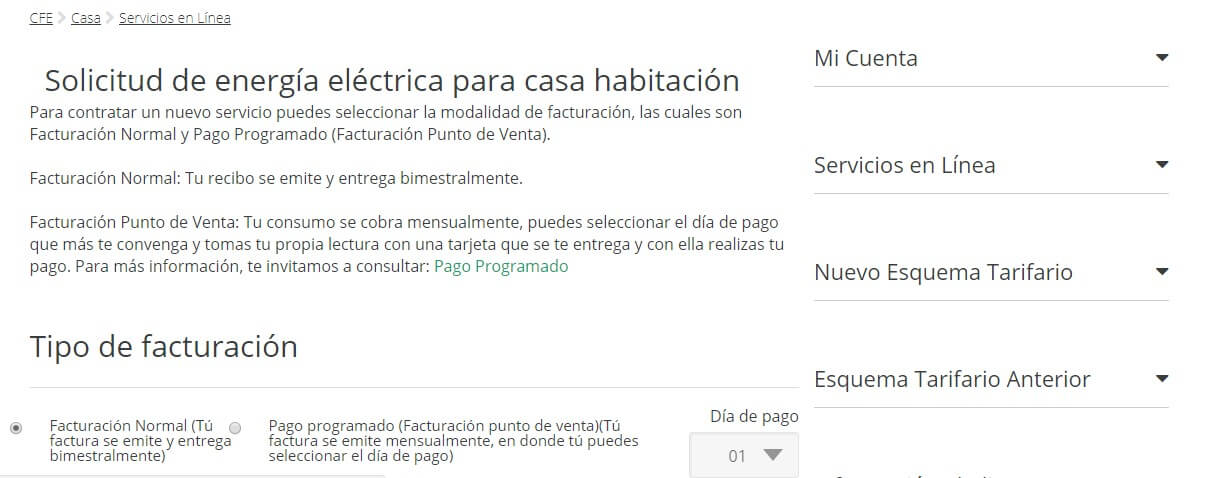 Requisitos para contrato cfe
