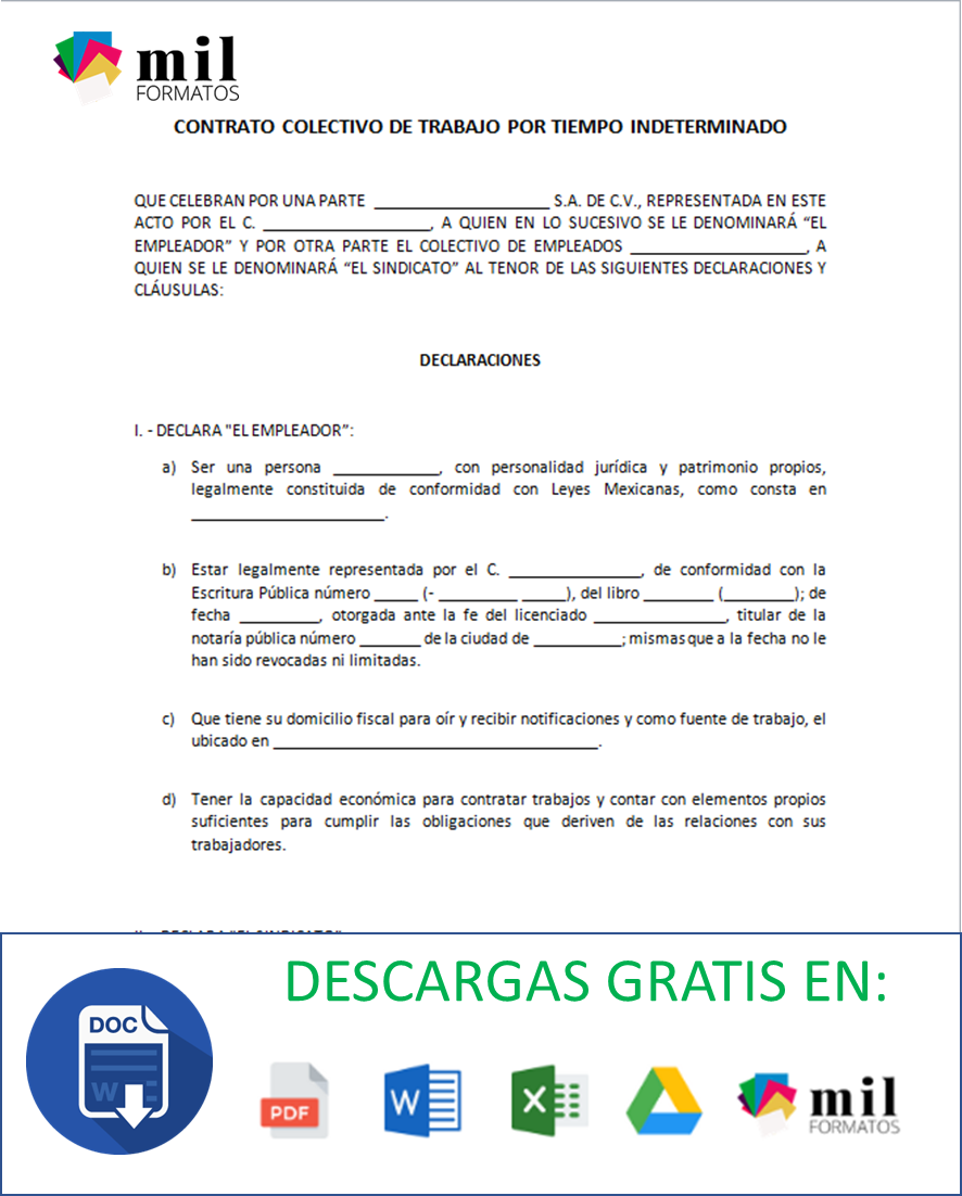 Ejemplo de contrato colectivo de trabajo simple