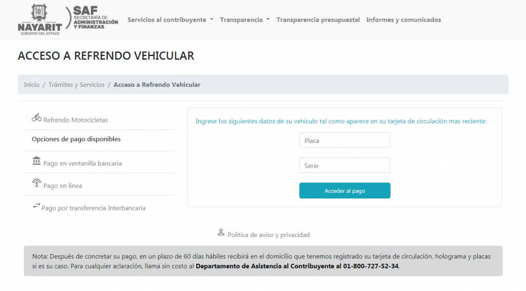 Pago tarjeta de circulacion