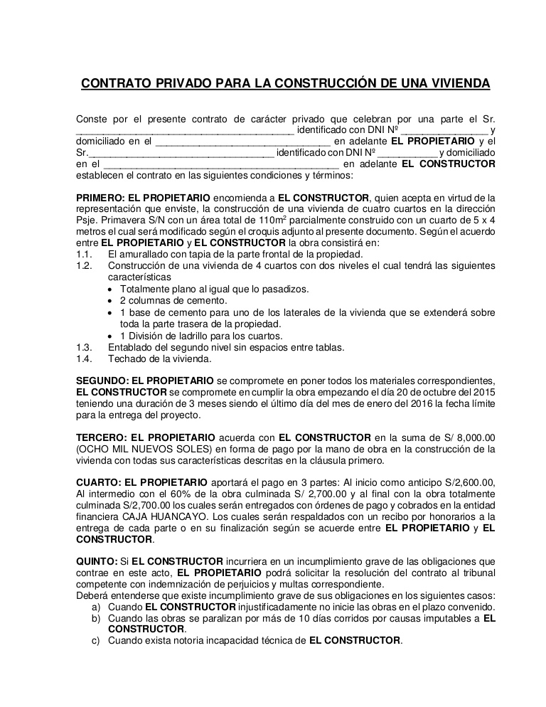 Contrato de obra ejemplo