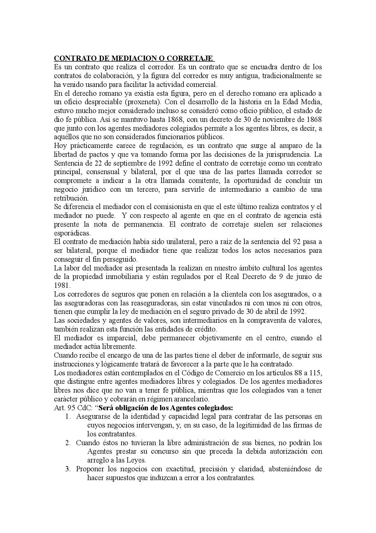 Contrato de corretaje o mediacion mercantil en mexico