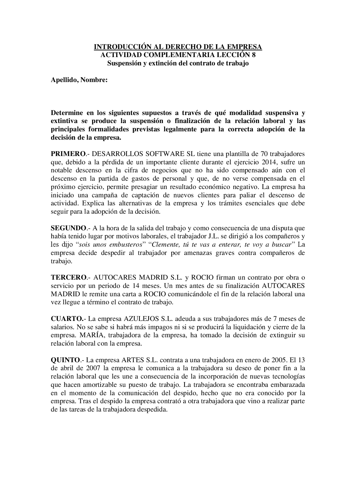 Suspension del contrato de trabajo