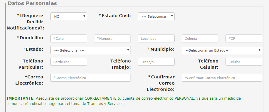 Registro de la cuts