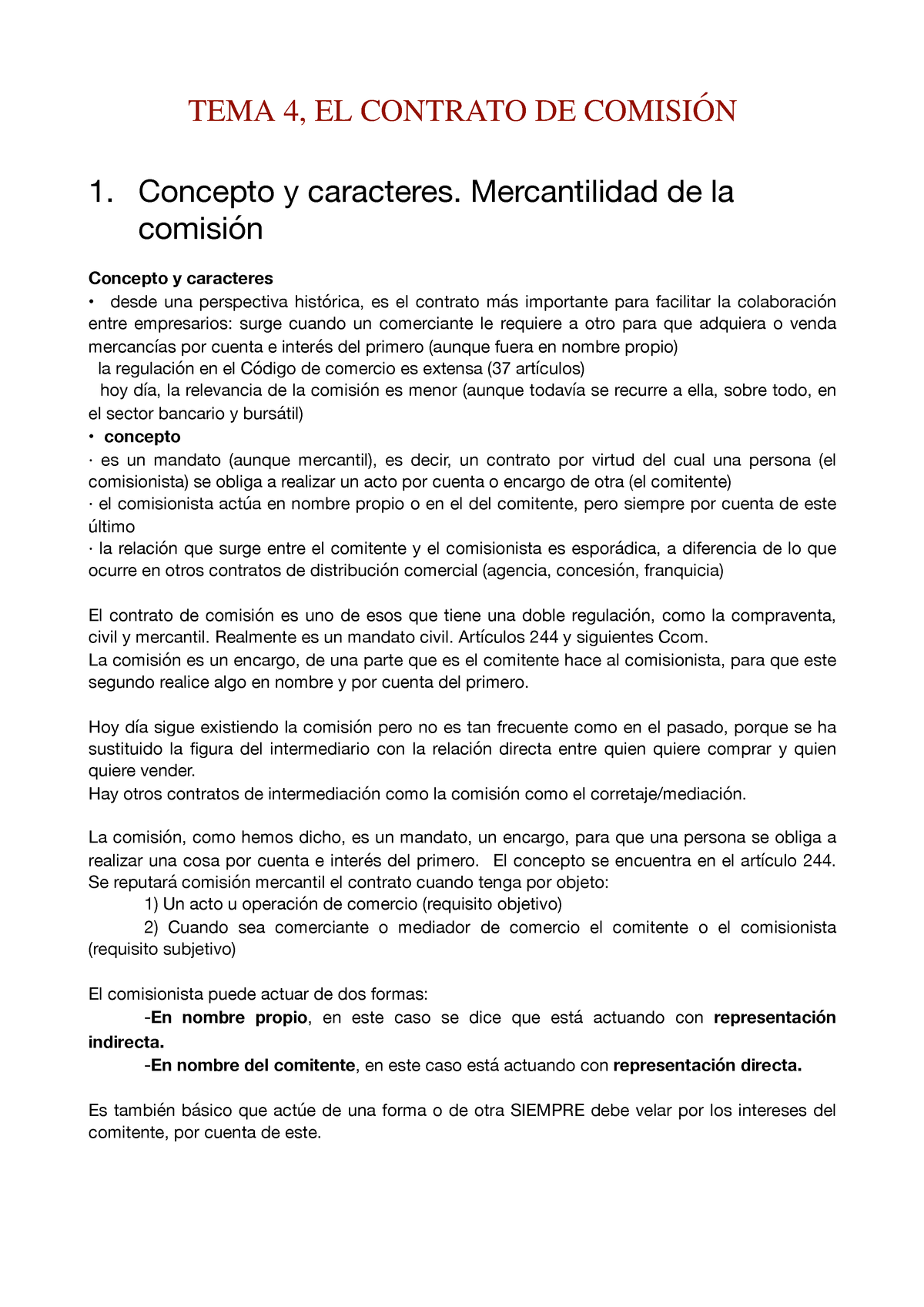 Contrato de comisión mercantil concepto