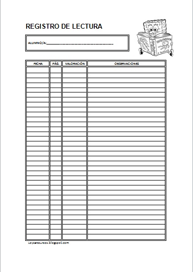 Ficha de registro de lectura