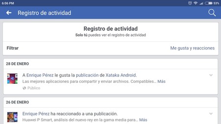 Registro de actividad facebook de otra persona