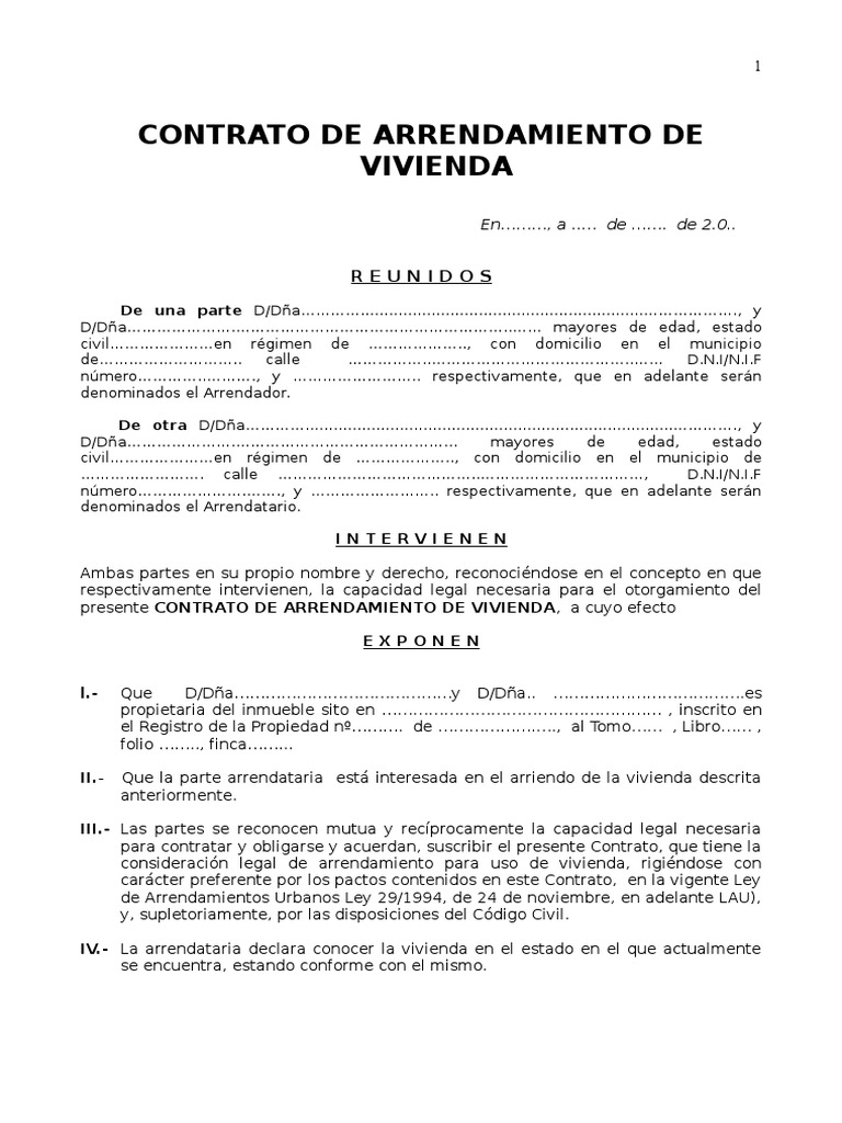 Formato de contrato de arrendamiento de casa habitacion