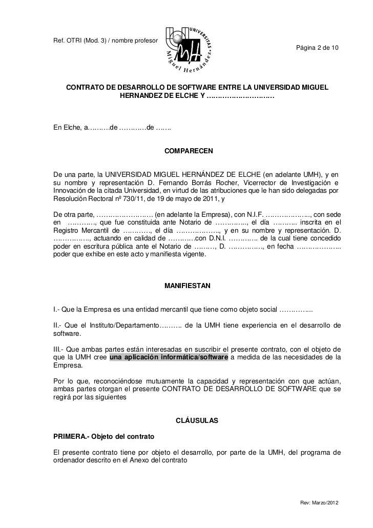 Estructura de un contrato de desarrollo de software