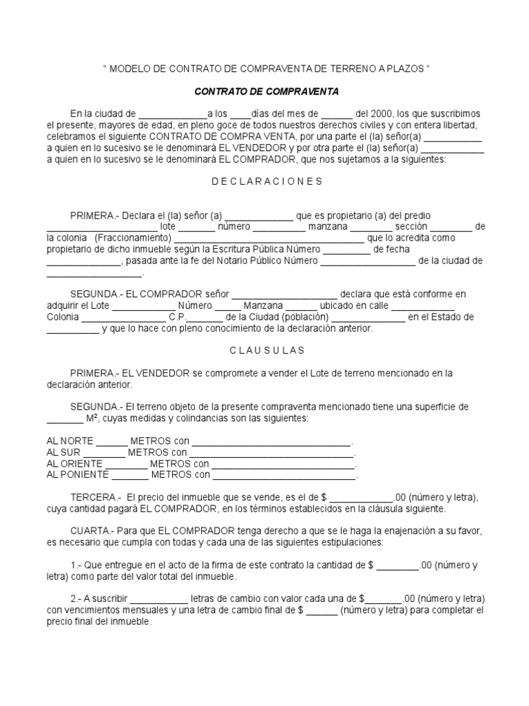 Contrato de compra venta de inmuebles