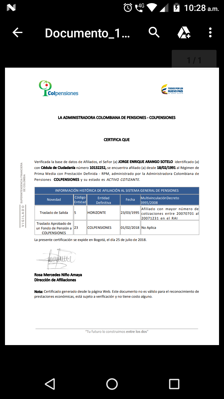 Certificado de afiliacion sanitas