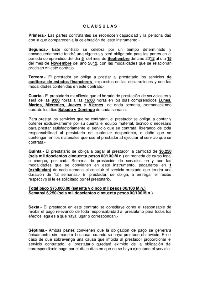 Contrato de prestacion de servicios ejemplo