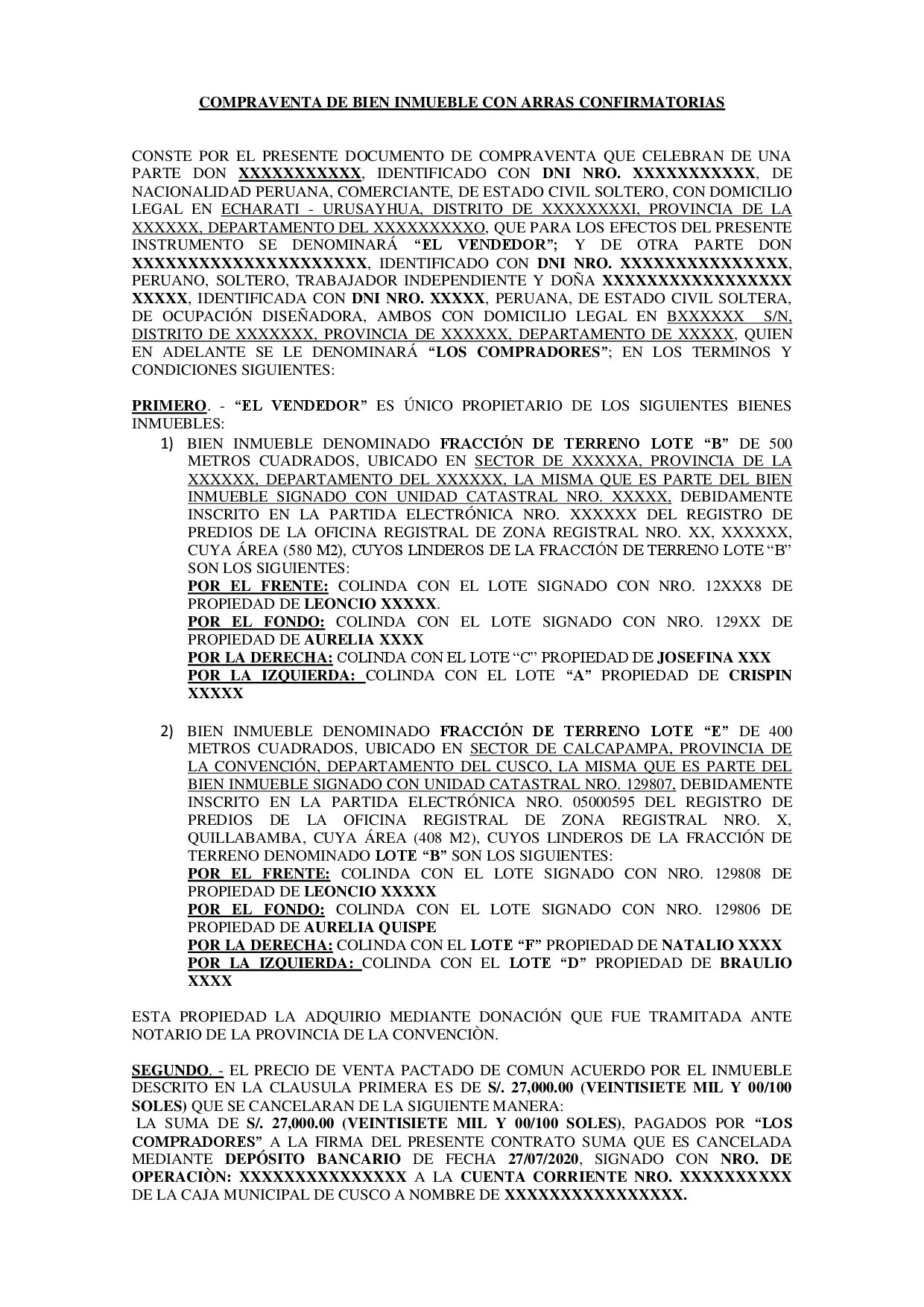 Modelo de contrato de compraventa