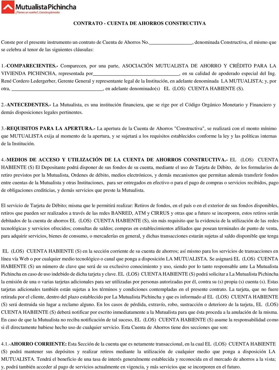 Contrato de apertura de cuenta