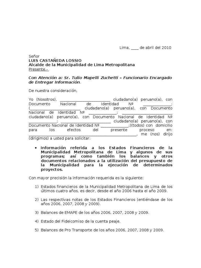 Solicitud de informacion formato