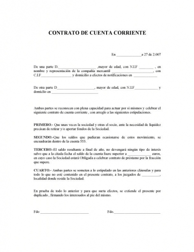 Contrato de cuenta corriente ejemplo