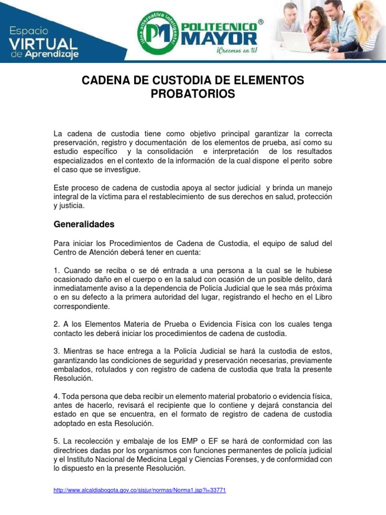 Registro de cadena de custodia formato