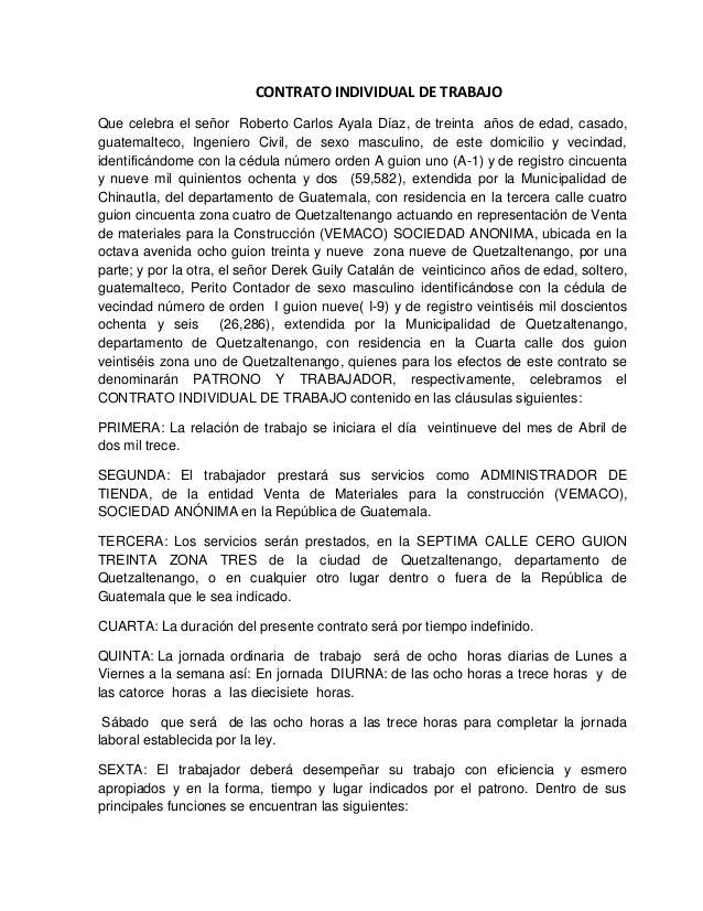 Contrato individual de trabajo estructura