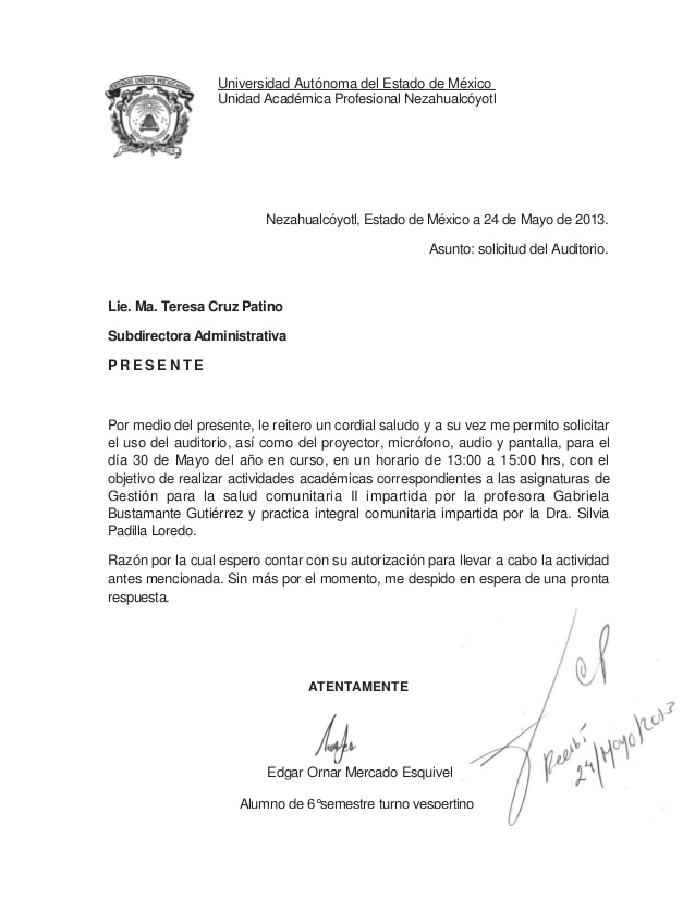 Oficio de solicitud ejemplo