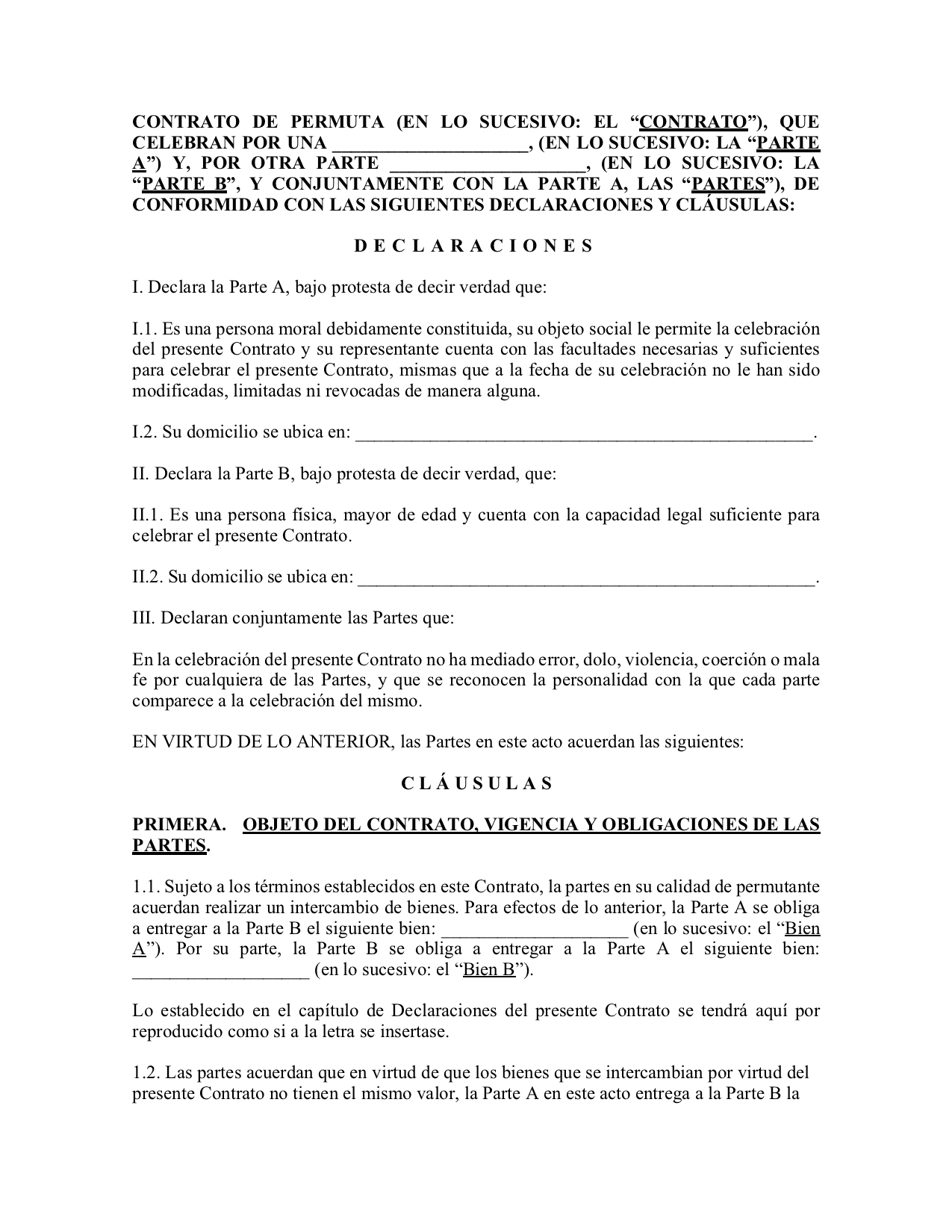 Contrato de permuta mercantil