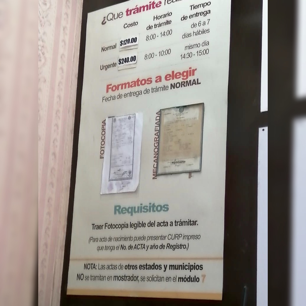 Costo de registro civil