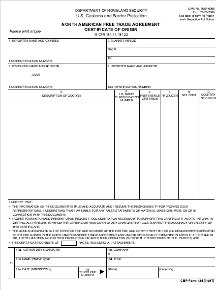 Certificado de origen tlcan