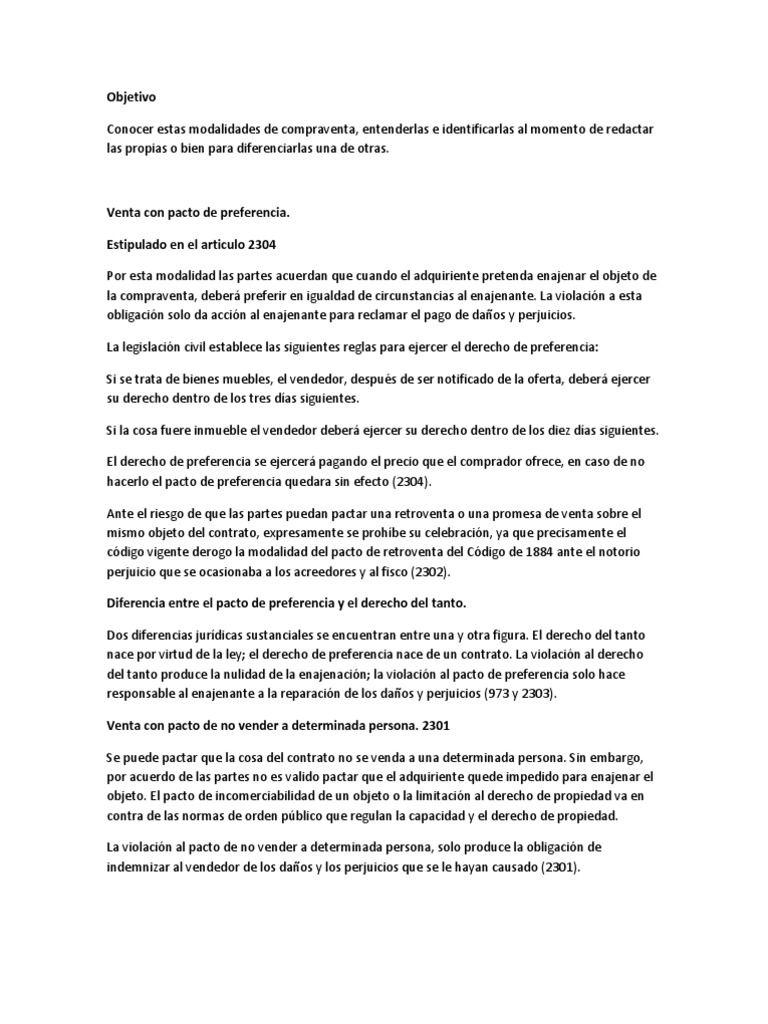 Modalidades del contrato de compraventa