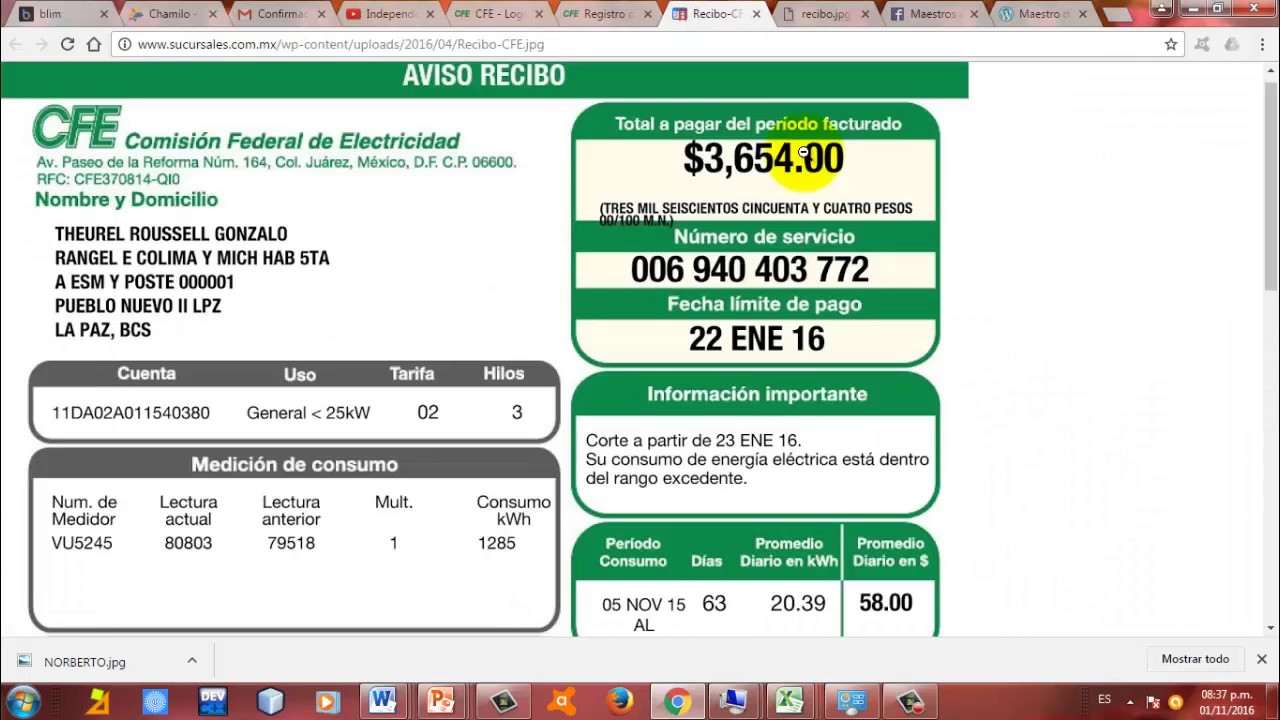 Cambio de contrato cfe