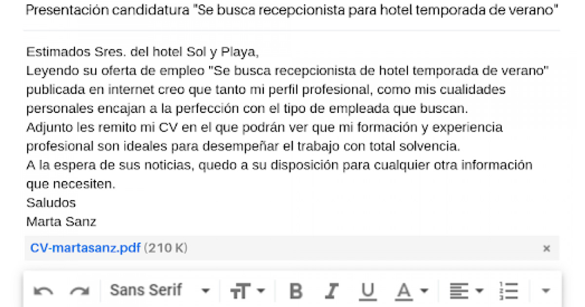 Correo de solicitud de empleo