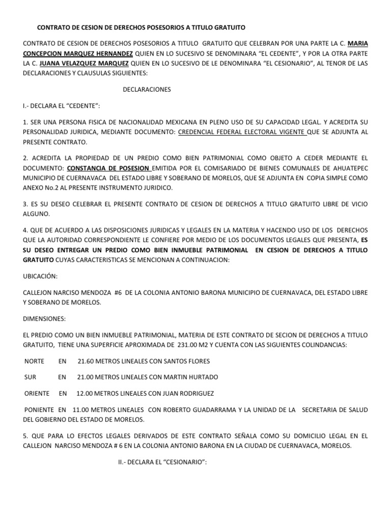 Contrato de cesion de derechos ejidales