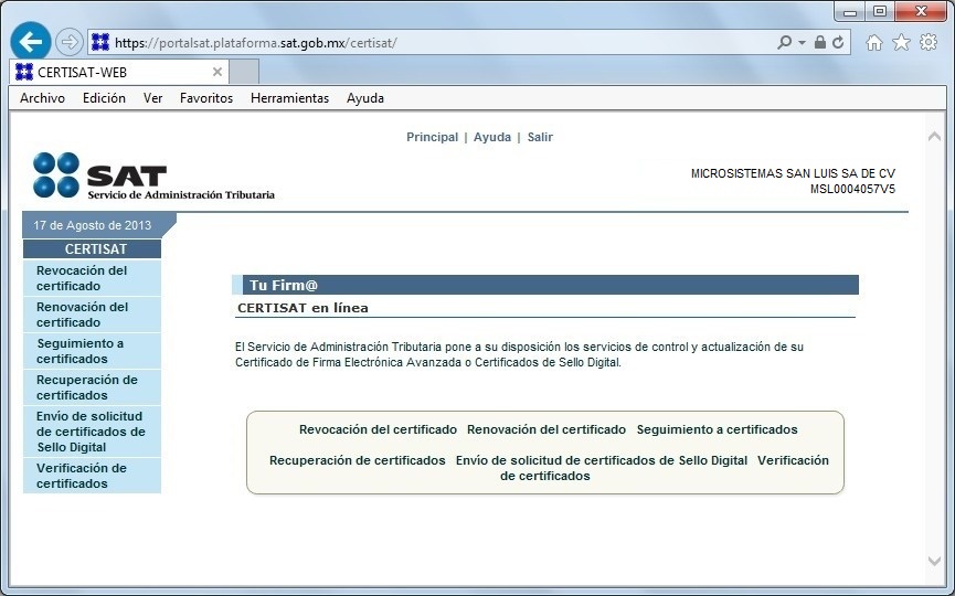 Renovacion de certificado sat