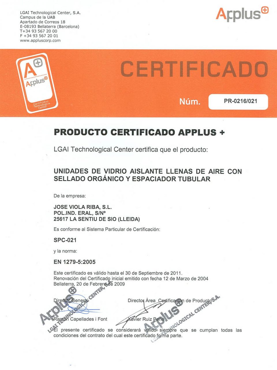 Certificado de calidad de un producto