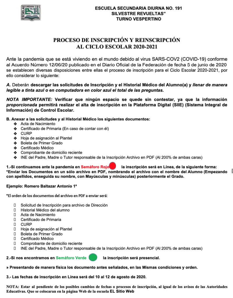 Formato de inscripcion secundaria