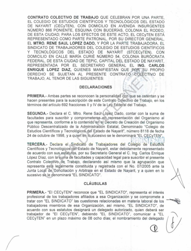 Formato de contrato colectivo