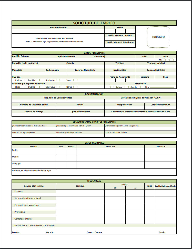 Datos de solicitud de empleo