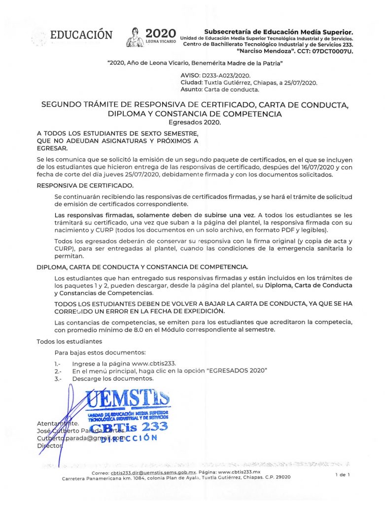 Tramite de certificado