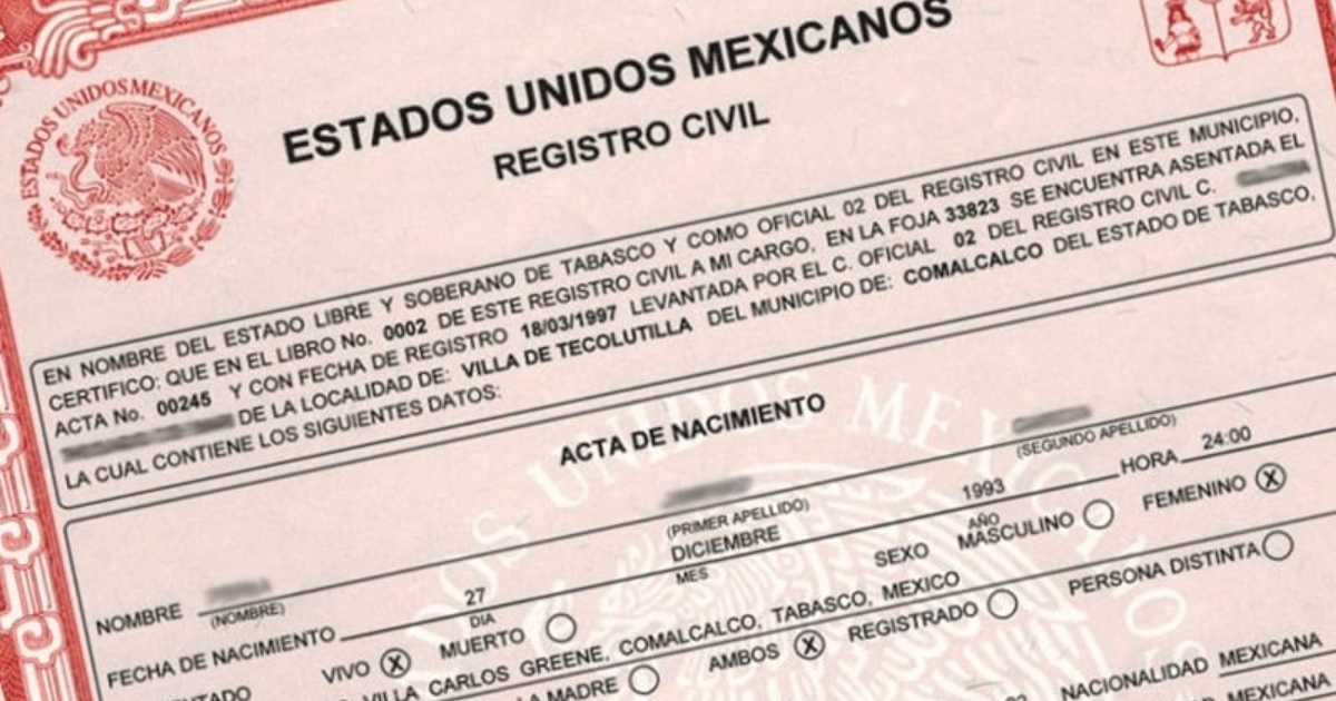 Tramite de acta de nacimiento tabasco