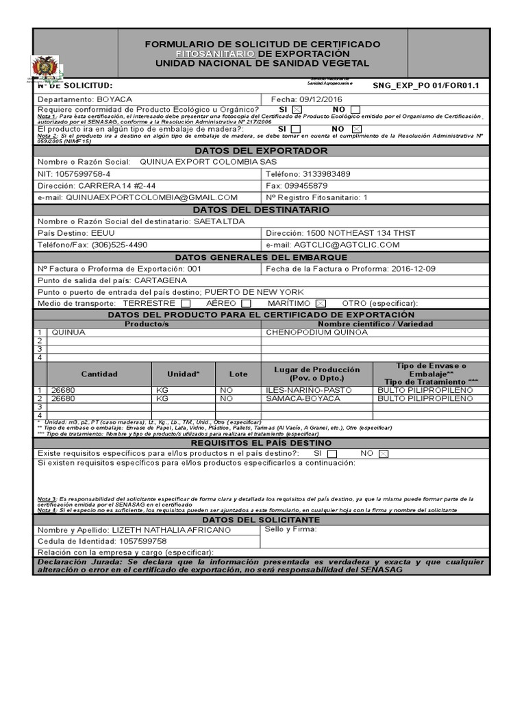 Certificado fitosanitario formato pdf