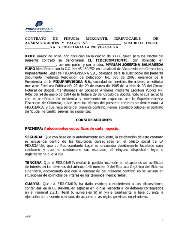 Contrato de fideicomiso mercantil ejemplo