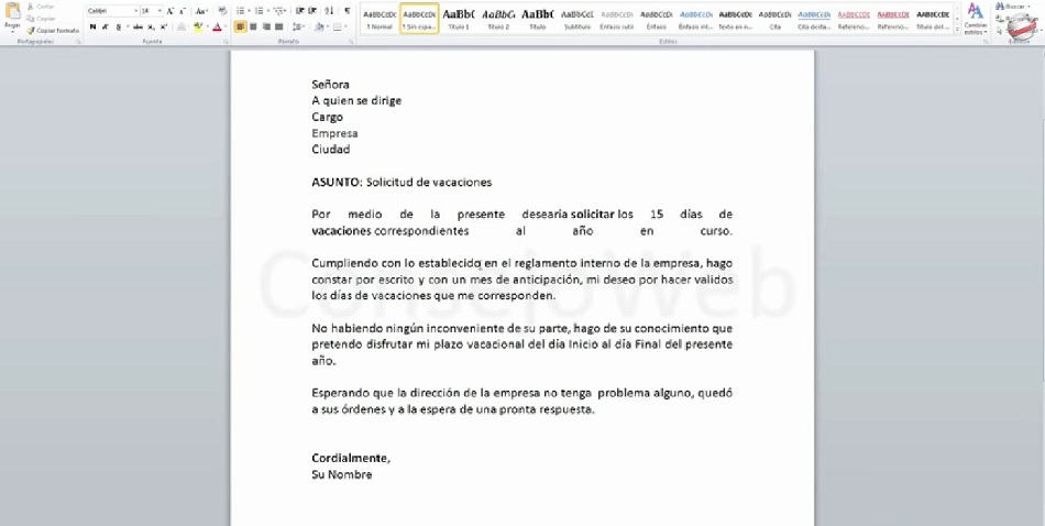 Formato de solicitud de vacaciones