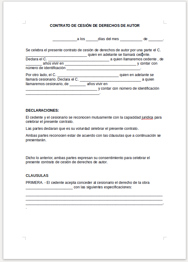 Formato contrato de cesion de derechos