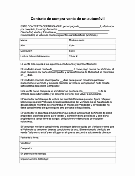 Contrato de venta de carro