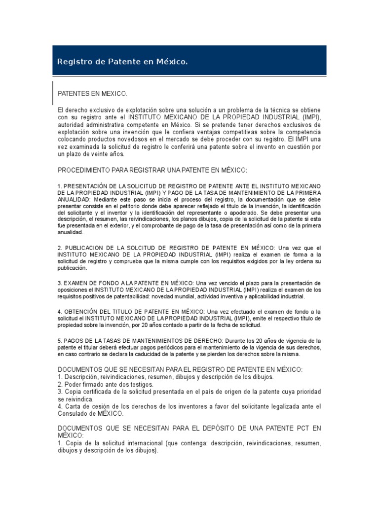 Como registrar una patente en mexico