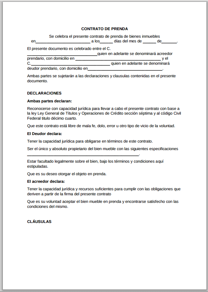 Contrato de prenda vehicular