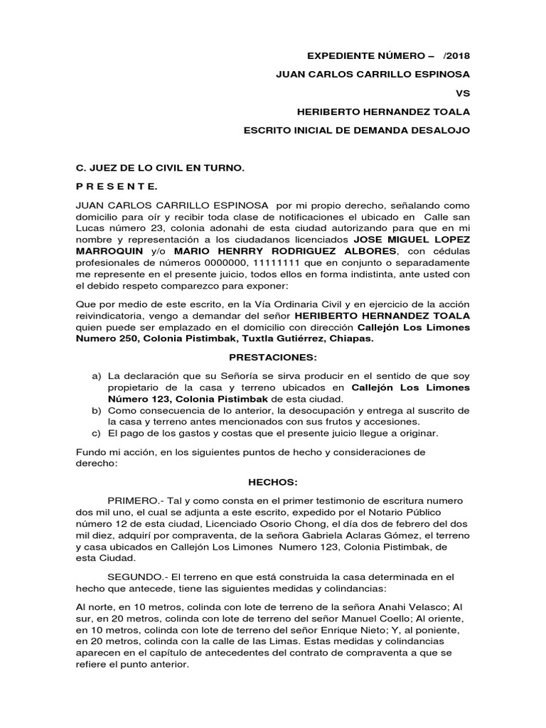 Formato de demanda de nulidad de contrato de compraventa en mexico