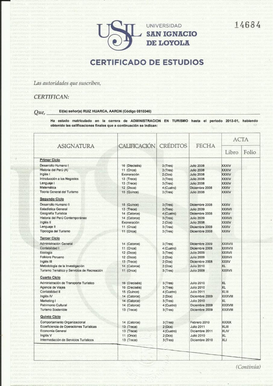 Certificado de estudios universitarios