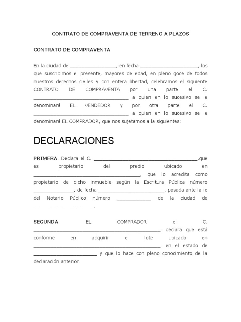 Contrato de compraventa a plazos formato