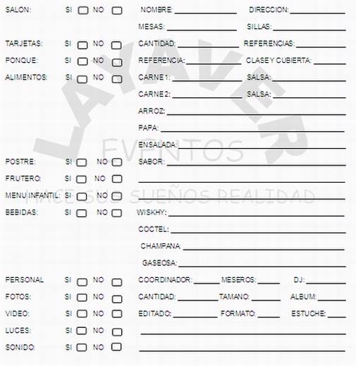 Contrato para eventos formato