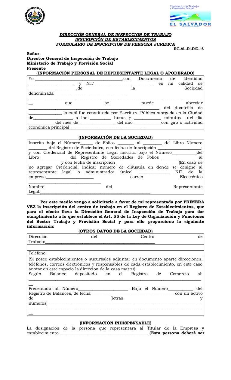 Formato de solicitud de inscripción